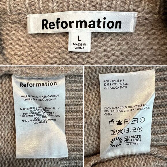 Reformation Garrett Cashmere Cropped Turtleneck Sweater Size L Oatmeal Knit NWT - Picture 16 of 16